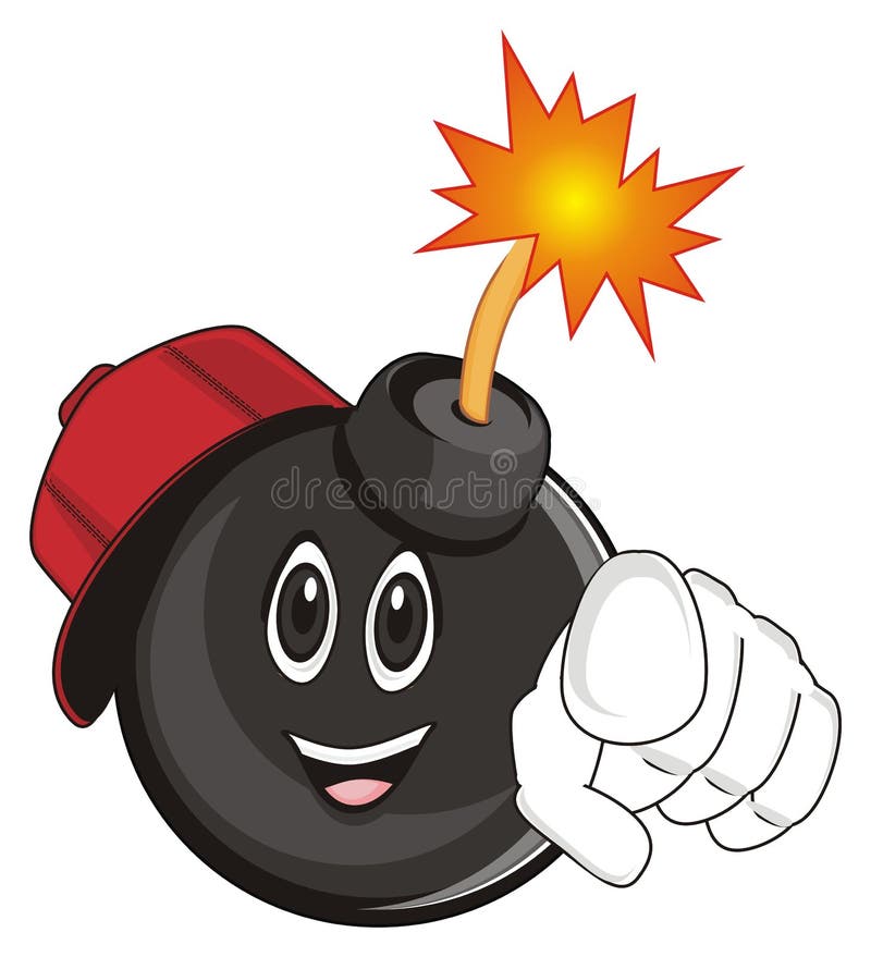 Happy bomb with cap and hand stock illustration