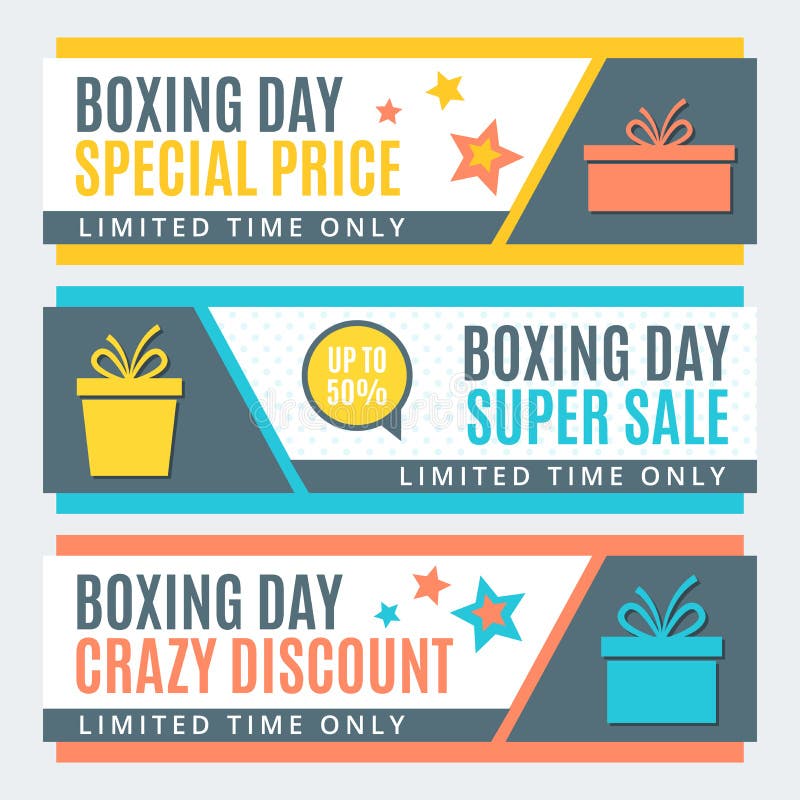 Happy Boxing day sale design with gift boxes, shopping holiday big savings. Celebration, offer.