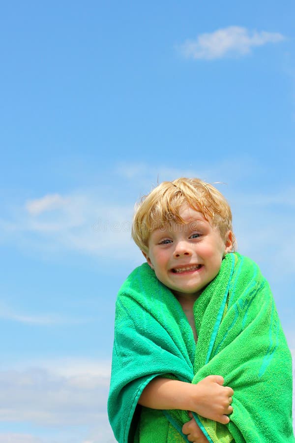 Happy Boy in Beach Towel