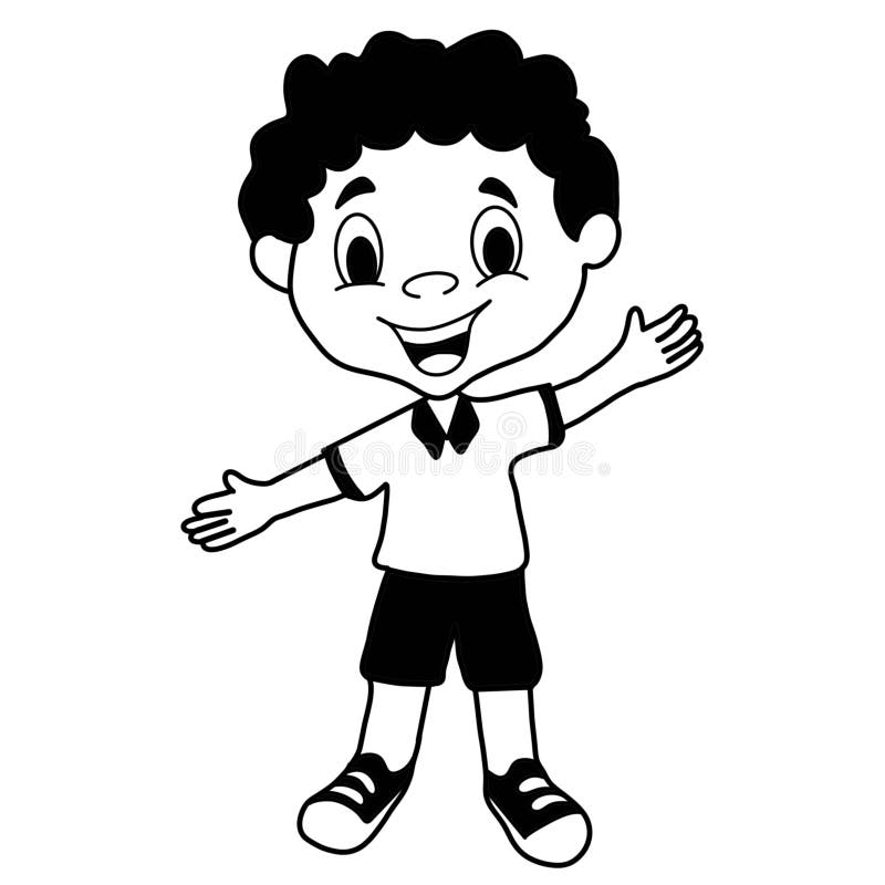 Happy boy black and white stock illustration. Illustration of head