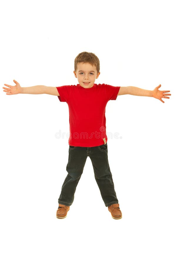 Happy boy in blank red t-shirt