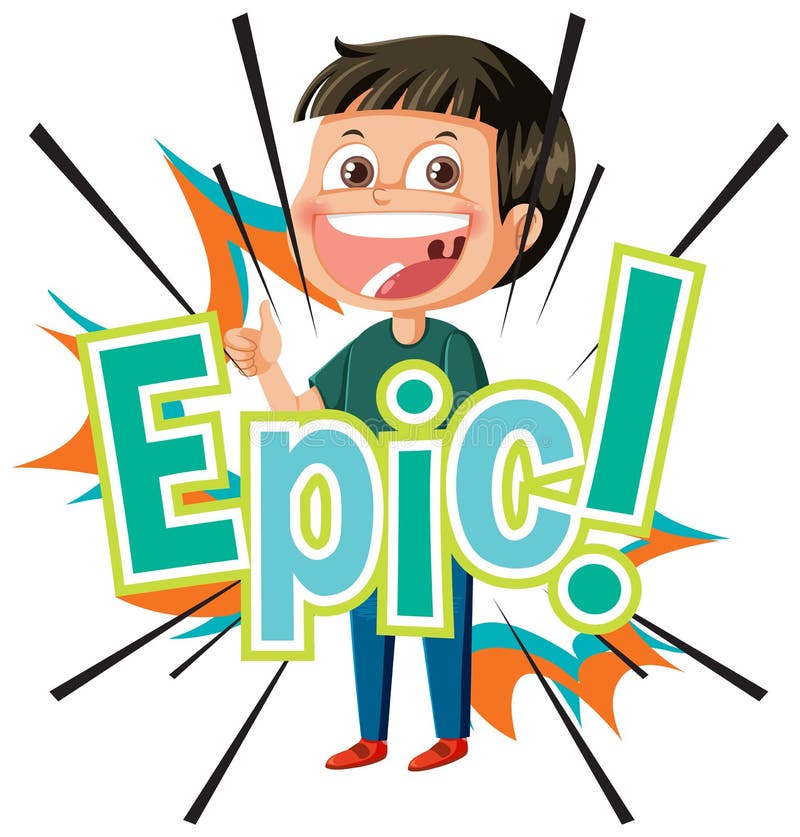 Happy boy cartoon character with word expression royalty free illustration