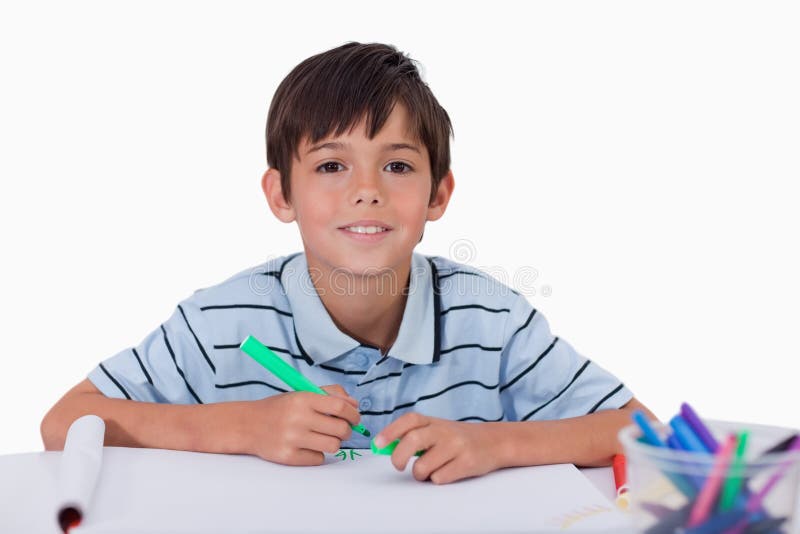 Happy boy drawing royalty free stock photo