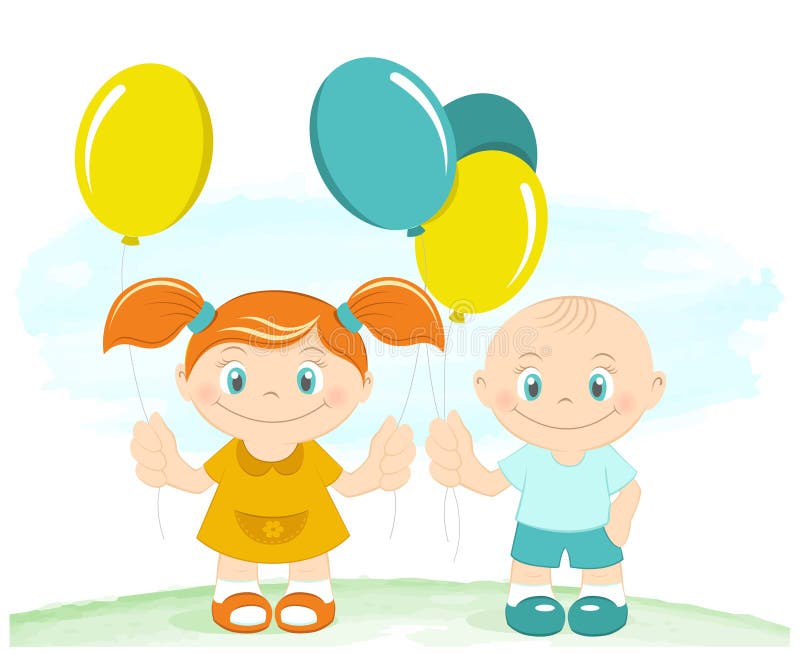 Happy boy and girl with toy balloons