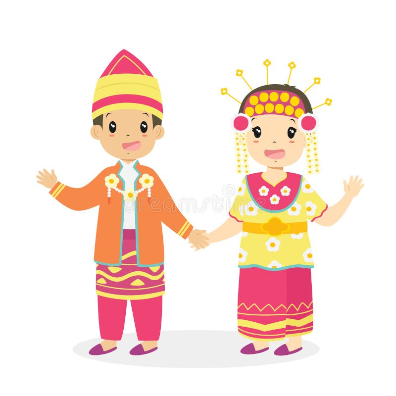 Indonesian Children, Couple Wearing South Kalimantan