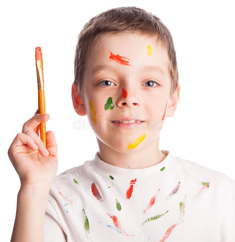 Happy boy with paintbrush stock photo. Image of beautiful 74073412