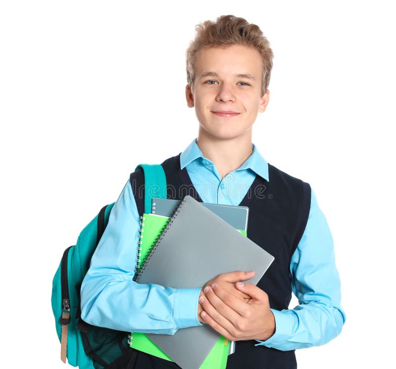 Happy Boy in School Uniform on White Stock Photo Image of student