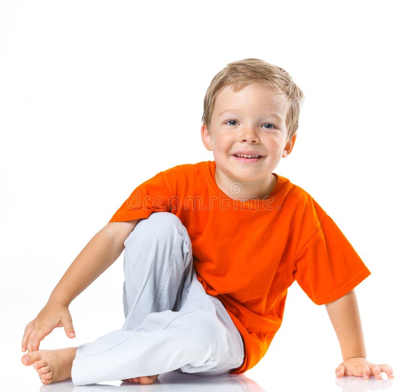 Happy Boy Sitting on the Floor Stock Image - Image of hands, face: 35178605