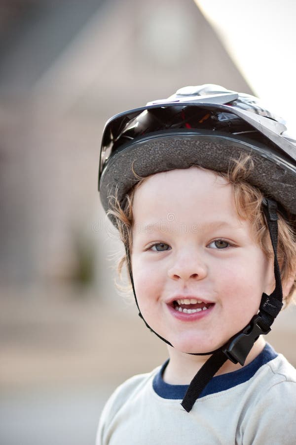 Happy Boy Wearing Bike Helmet Stock Image Image of childhood, child