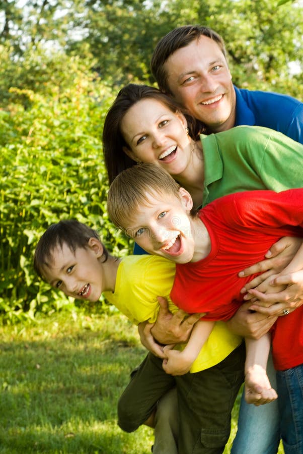 Happy boys with family