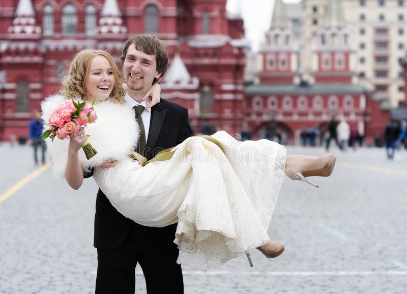 Happy Groom Holding Beautiful Bride Stock Photo - Image of couple ...