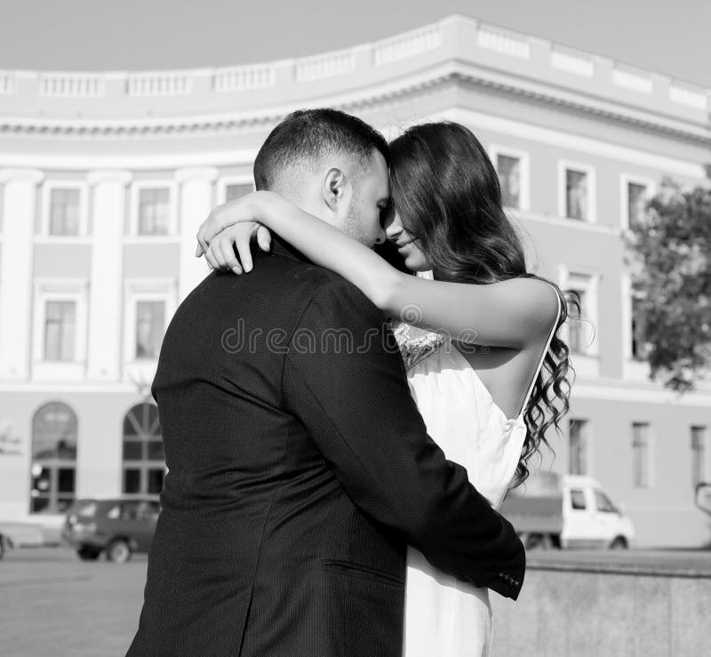 Happy Bride And Groom Cheerful Married Couple Just Married Couple Embraced Stock Image Image 