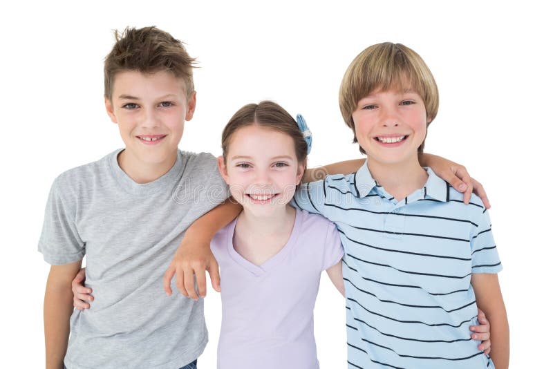 He a little brother. Девочки стоят вокруг мальчика. Brother and sister White background. Sister standing on brother. Sister and brother looking at the Camera.