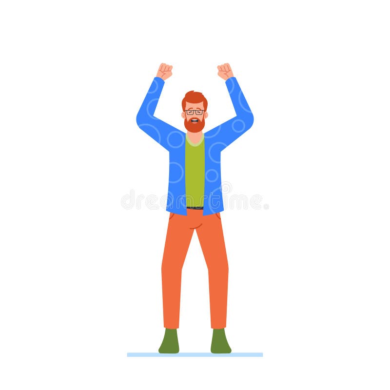 Happy Business Man Character Smiles With Delight And Hands Up, Signifying Success And Prosperity, Cartoon Illustration vector illustration