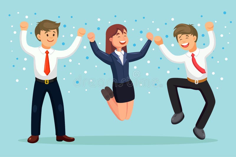 Happy Business People Jumping For Joy. Smiling Man And Woman In Suit ... Office Team Celebration
