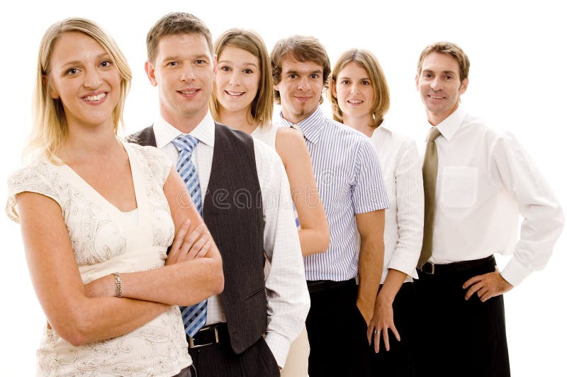 Šesť podnikania muži a ženy tvoria obchodný tím (malou hĺbkou ostrosti, používa)