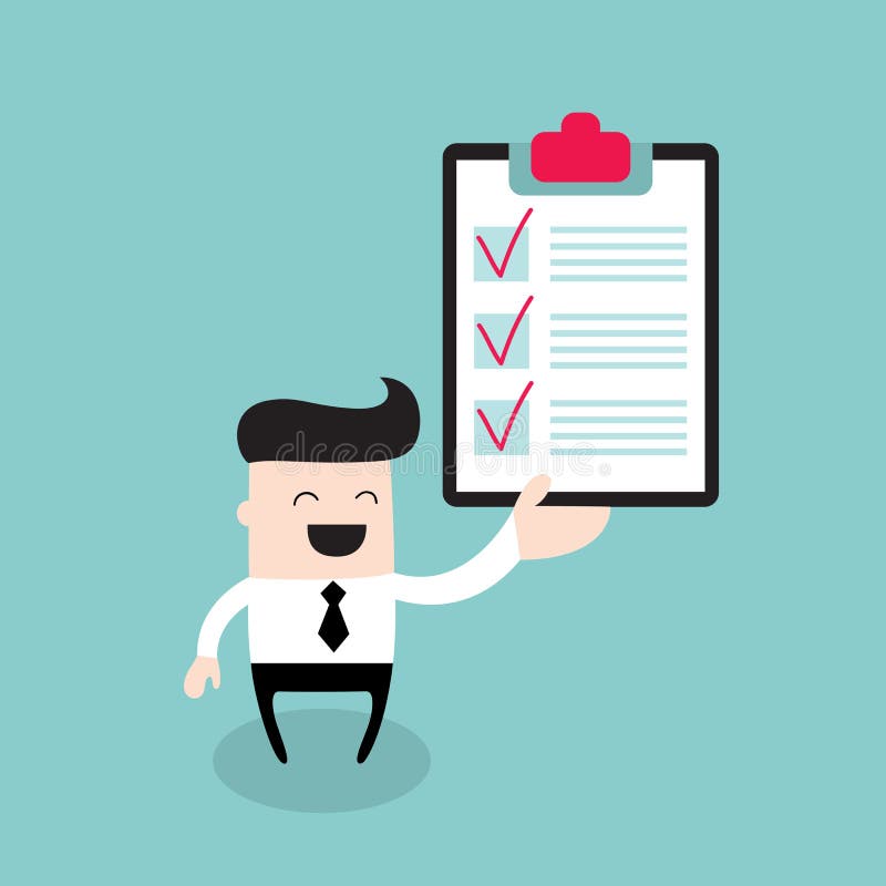 Happy businessman with checklist Successful business concept stock illustration