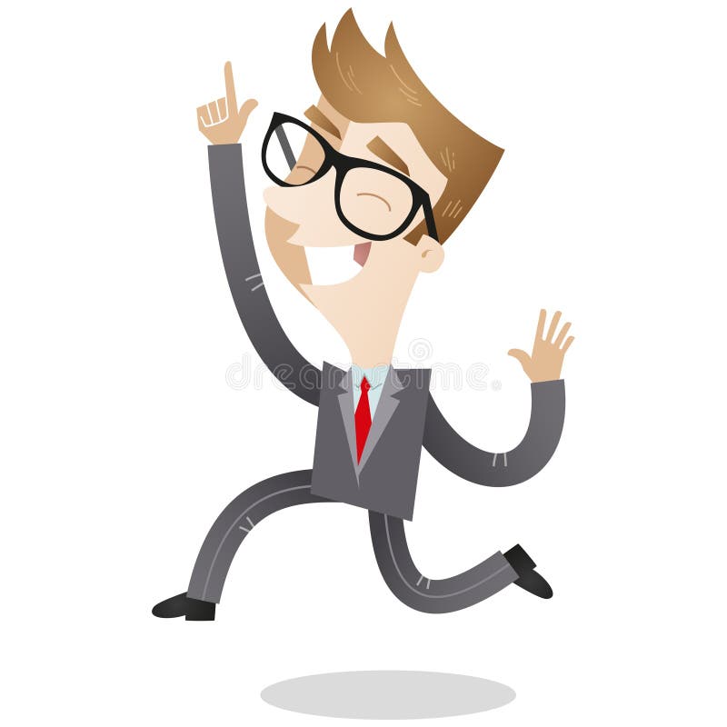 Happy businessman jumping and pointing vector illustration