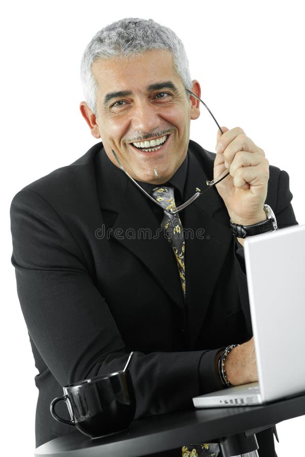 Happy businessman with laptop stock photos Happy businessman with laptop stock photos