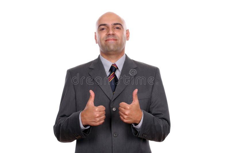 Happy businessman showing thumbs up