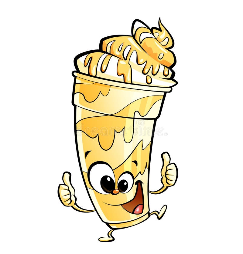 Happy cartoon banana vanilla milkshake character making thumbs u