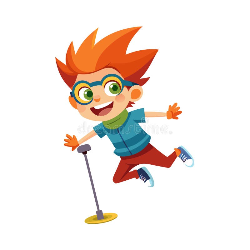 Happy Cartoon Boy Jumping Рядом С Микрофоном Стенд Радостный Детский Певец бесплатная иллюстрация