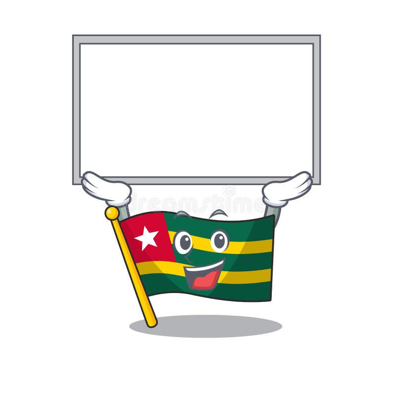 Happy cartoon character flag togo Scroll raised up board vector illustration