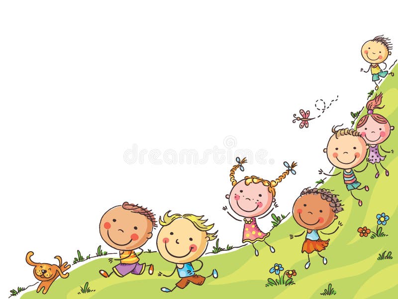 Happy cartoon kids running, vector frame with a copy space vector illustration
