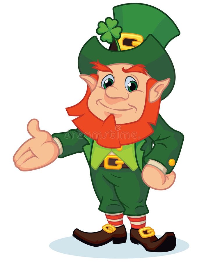 Happy Cartoon Leprechaun Presenting Stock Illustration - Illustration