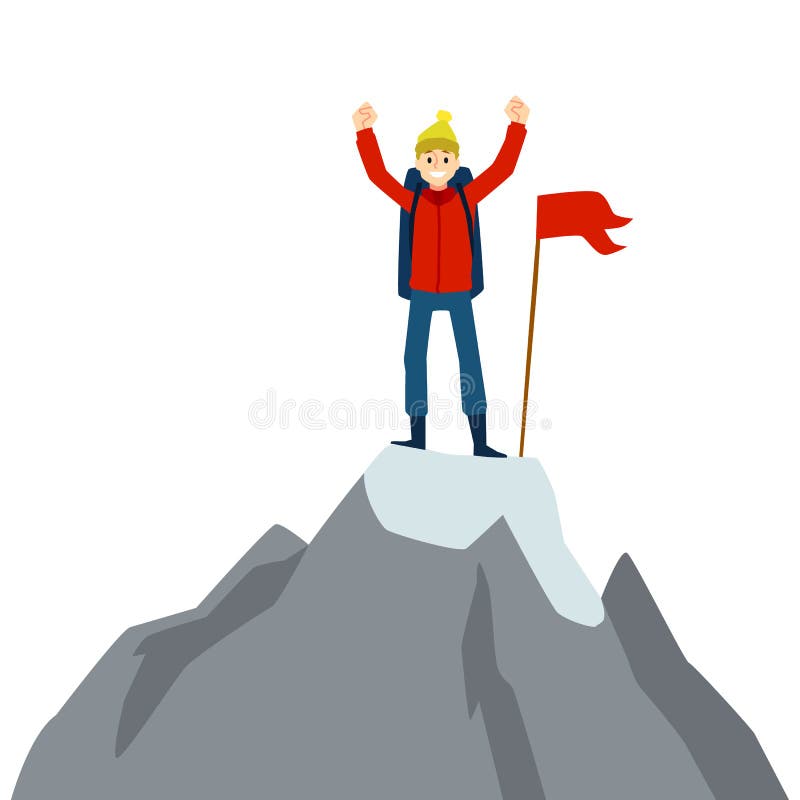 Happy Cartoon Man Standing on Mountain Top with Red Flag Stock Vector - Illustration of mountain, challenge: 171794996 Happy Cartoon Man Standing on Mountain Top with Red Flag Stock Vector - Illustration of mountain, challenge: 171794996