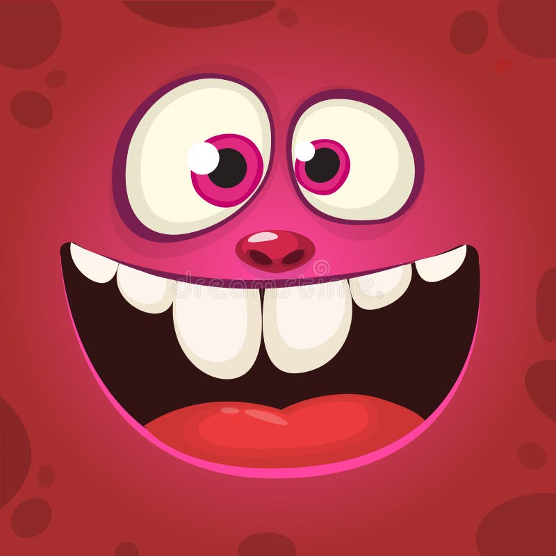 Happy cartoon monster face with a big smile. Vector Halloween pink monster illustration vector illustration Happy cartoon monster face with a big smile. Vector Halloween pink monster illustration vector illustration