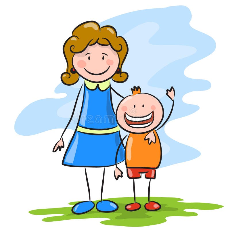 Happy Cartoon Mother and Son Stock Vector - Illustration of male, happy