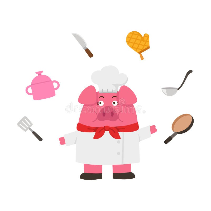 Happy Cartoon Pig Cooking Chef Vector Stock Vector Illustration of