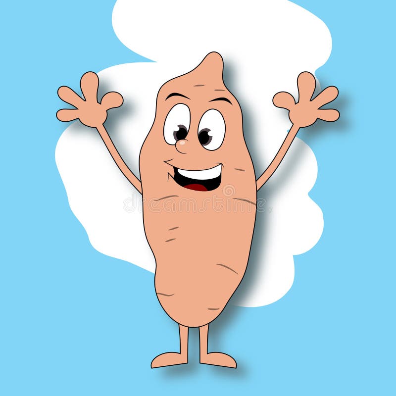 Happy Cartoon Sweet Potato with Drop Shadow on Blue Stock Illustration -  Illustration of vegetarian, ingredient: 122336062