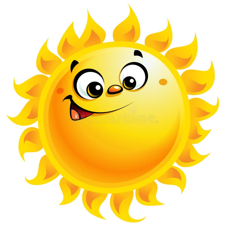 Happy cartoon yellow sun character smiling
