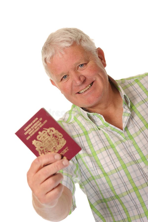 Happy casual mature man with passport