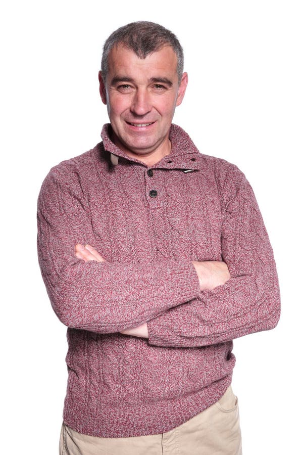 Happy Casual Old Man Standing With Hands Crossed Stock Photo Image of