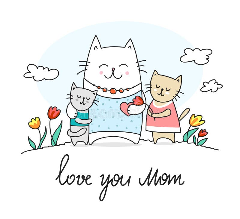 Happy Cat Mother and Her Kids. Love You Mom Flat Vector Animal Illustration Stock Vector - Illustration of childrens, celebrate: 117048666 Happy Cat Mother and Her Kids. Love You Mom Flat Vector Animal Illustration Stock Vector - Illustration of childrens, celebrate: 117048666