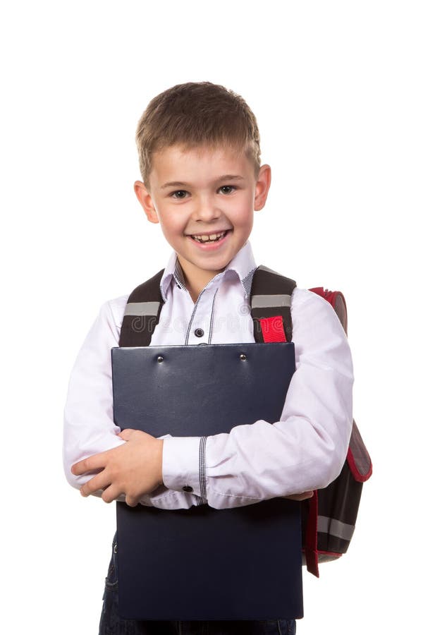 Happy School Boy Black Tablet Folder His Hands Image Clean White ...