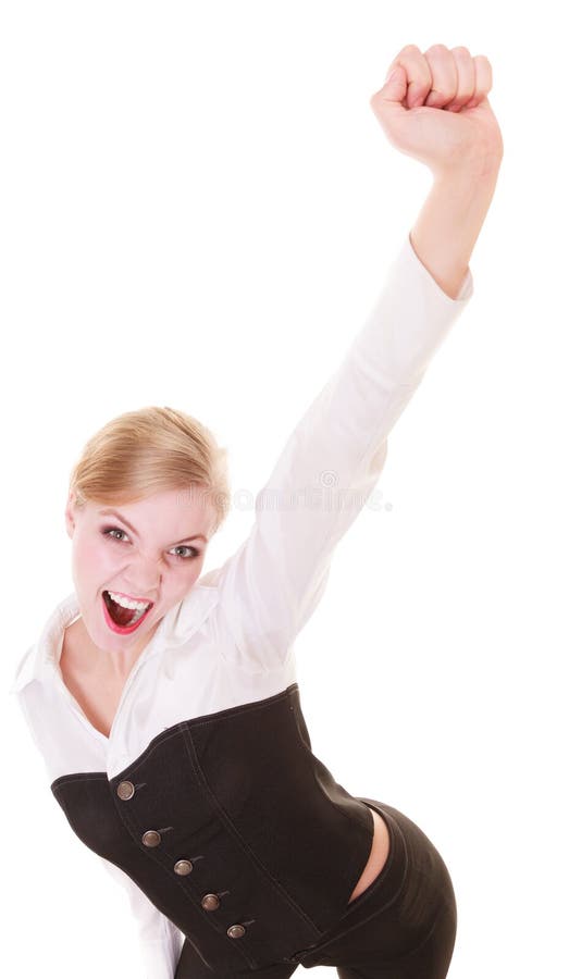Happy cheerful business woman hand gesture success sign royalty free stock image Happy cheerful business woman hand gesture success sign royalty free stock image
