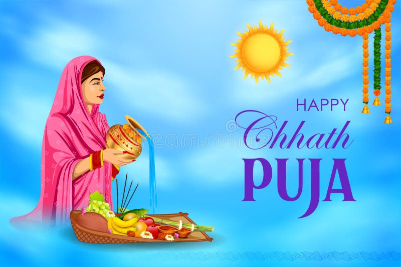 Happy Chhath Puja Holiday Background for Sun Festival of India Stock Vector  - Illustration of happiness, lady: 101539799