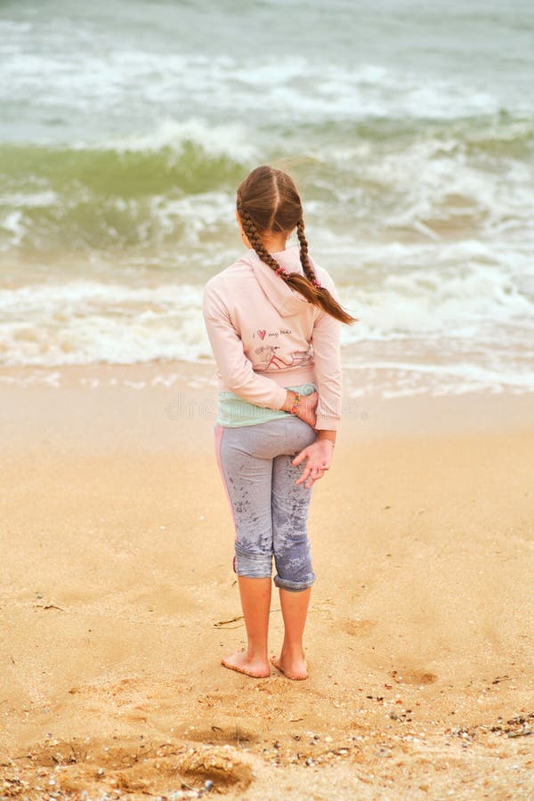 Happy Child Looking at the Sea Stock Image - Image of beach, person ...