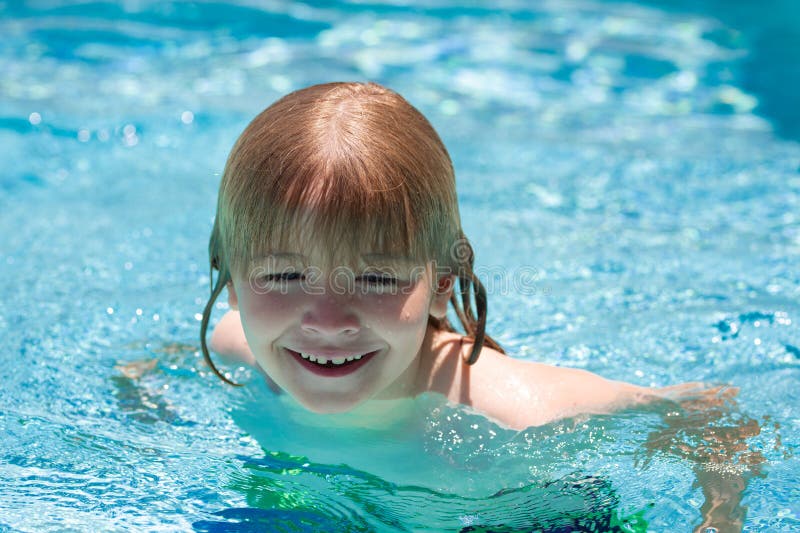 Happy Child Playing in Swimming Pool. Summer Kids Vacation. Stock Image ...