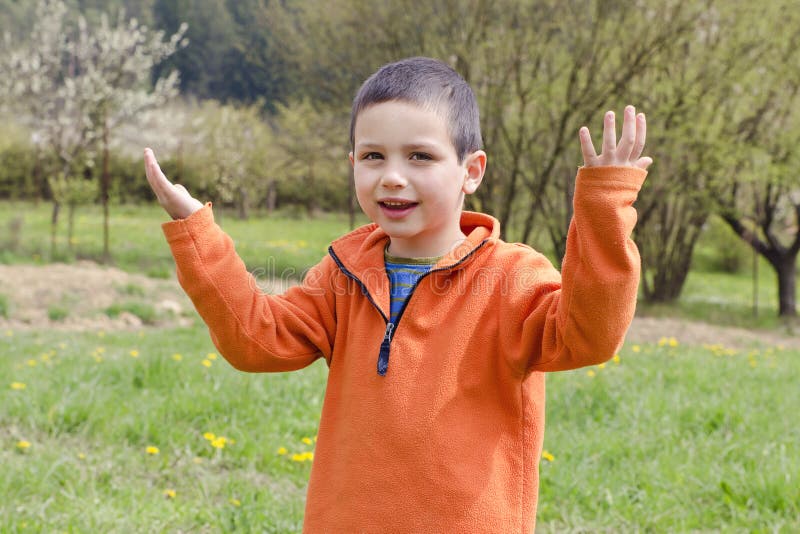 Happy child in spring garden