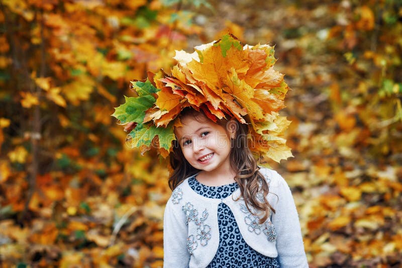 Happy Child on a Walk in the Autumn Forest Stock Image - Image of ...