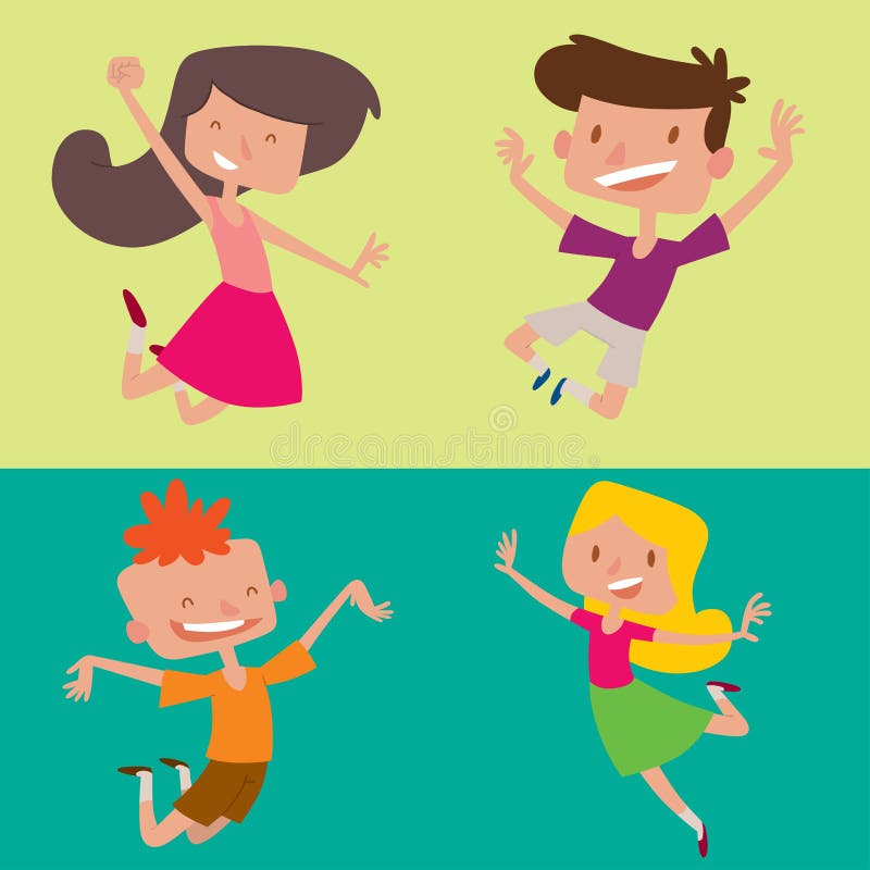 Group of cheerful children in a jump cartoon Vector Image