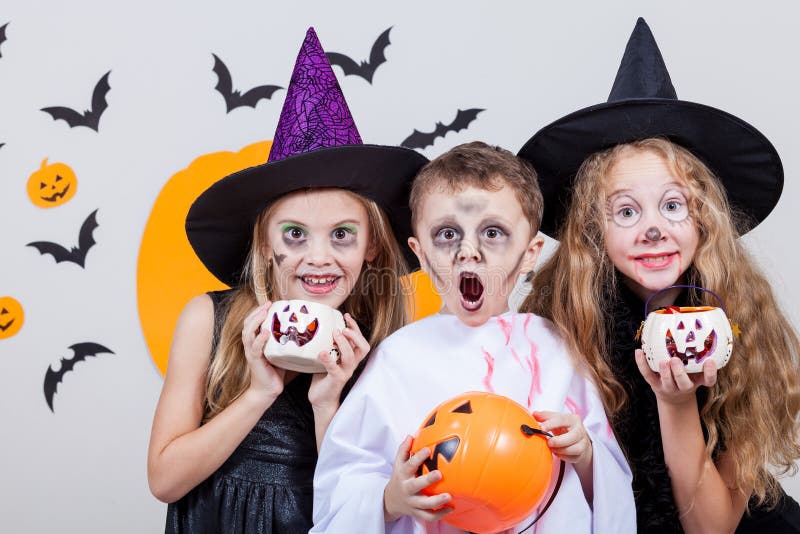 Happy Children On Halloween Party Stock Photo - Image of hand, evil