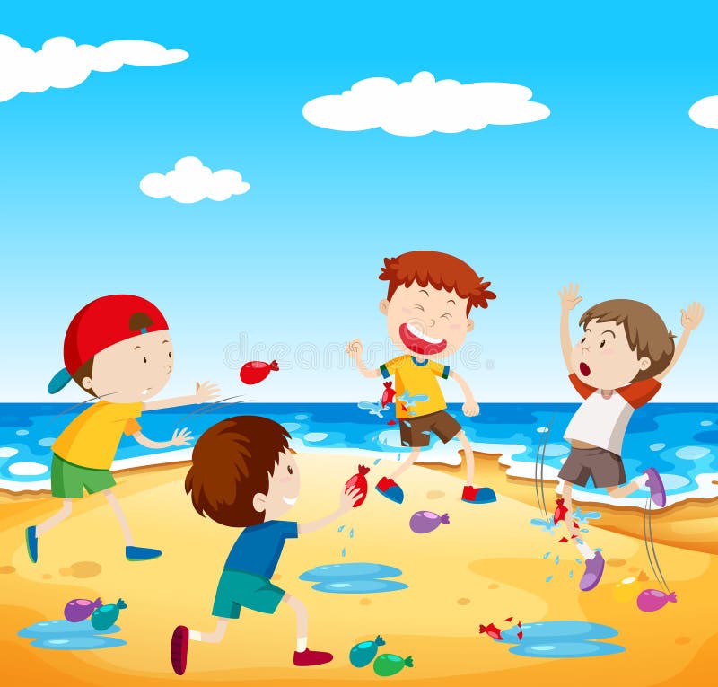 Happy Children Play Balloon Fight at the Beach Stock Vector - Illustration of balloon, entertainment: 124390819 Happy Children Play Balloon Fight at the Beach Stock Vector - Illustration of balloon, entertainment: 124390819