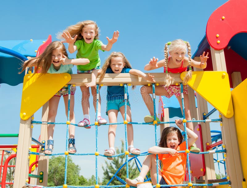 Happy Children Playing Outdoors Stock Image - Image of kindergarten