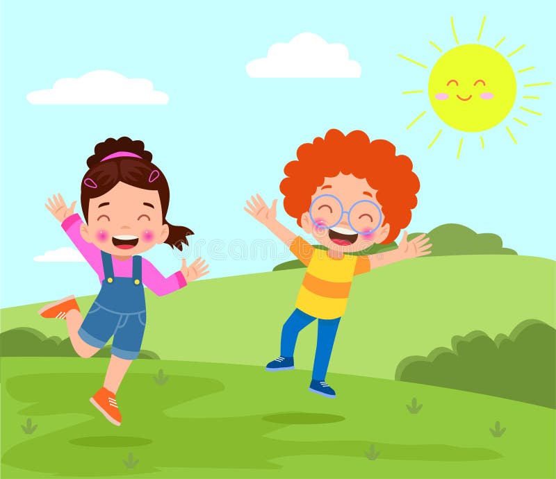 Happy Children Playing in the Park. Vector Illustration in Cartoon ...